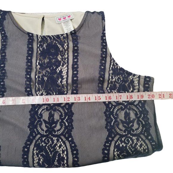 Three Pink Hearts By Trixxi Women's XL Lined Lace Tank Navy Cream NWT - Picture 4 of 7